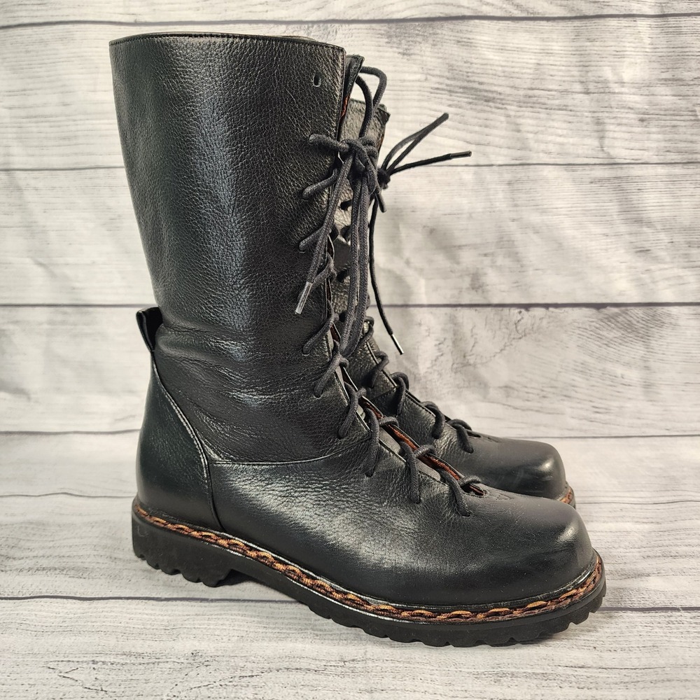 Gentle Souls Warm Dial Black Leather Lace Up Side Zip Combat Boots Womens 6M
